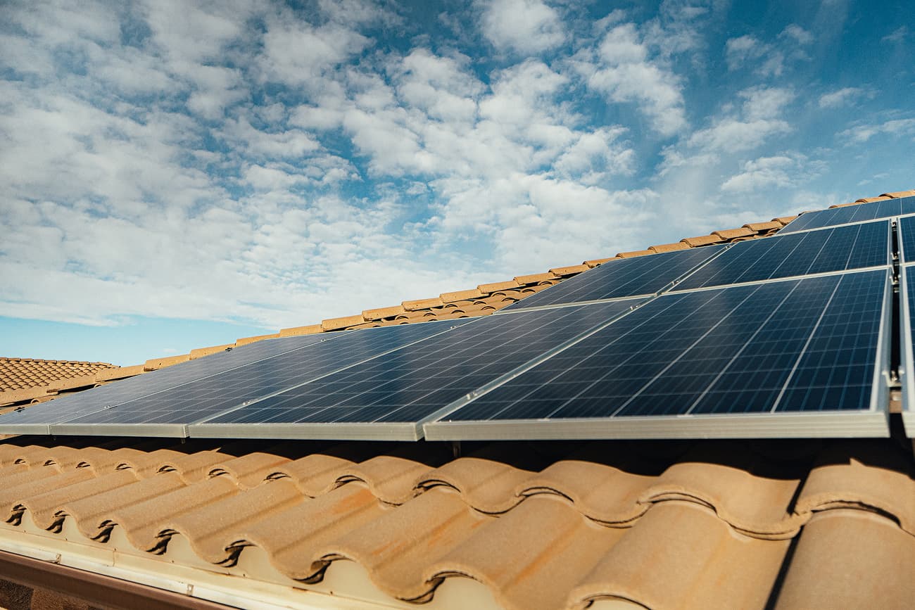 Aerial view of a completed roof project